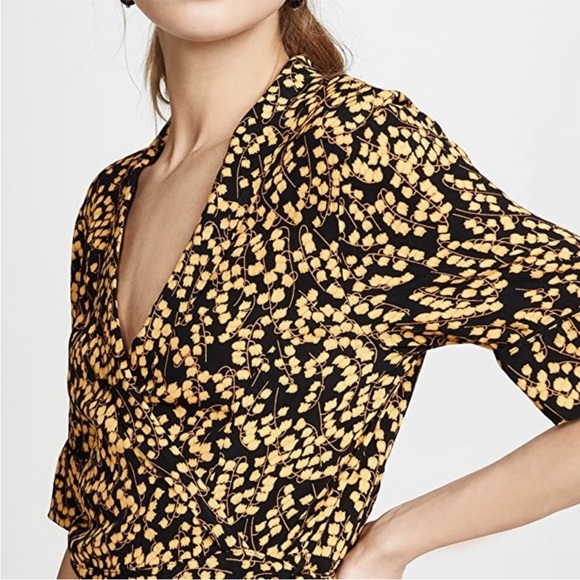 GANNI Dexter goldstone  Ruffled Floral-print Crepe Midi Wrap size 36/ US 4 - Picture 4 of 9